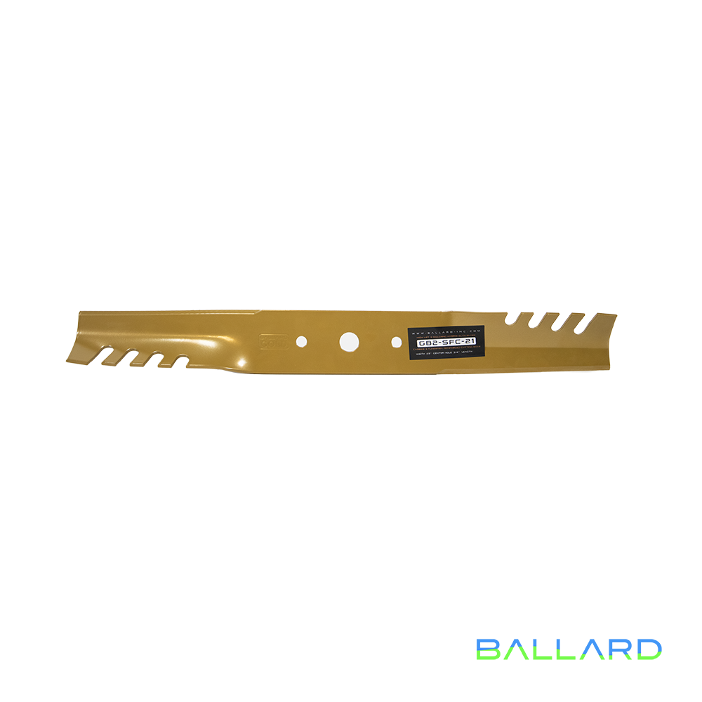 GOLD Hybrid  Mower Blades:  21" Long,  2.5" Wide, 3/4" Center Hole (w/ Guide Holes), Thickness- .140" (One Spindle) image number null